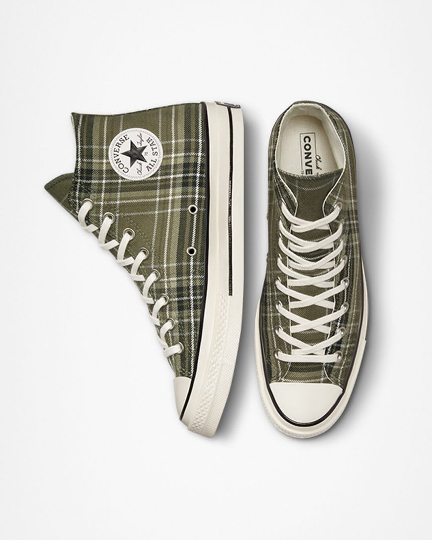 Zapatillas Altas Converse Chuck 70 Tartan Hombre Verde Oliva Negras | PE 2L4507